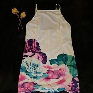 White and floral dress.